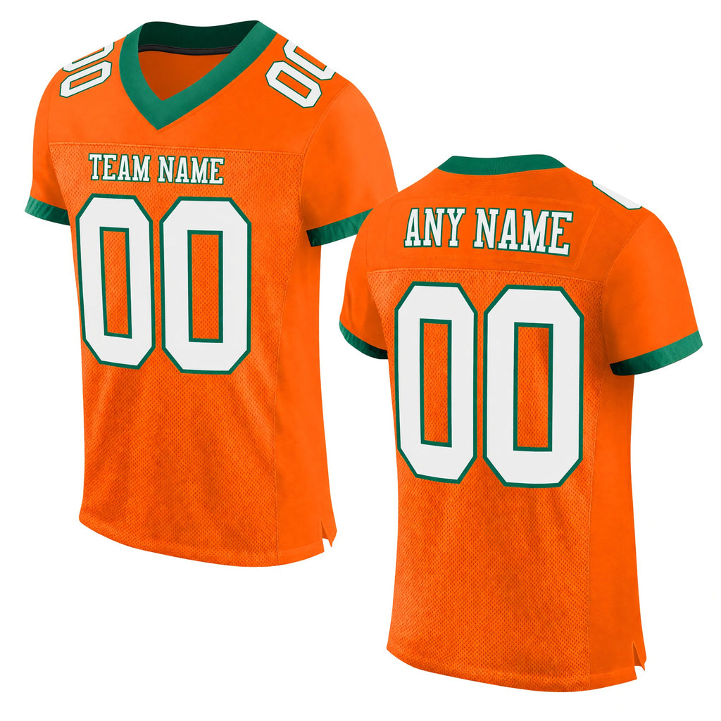 Custom Orange White-Kelly Green Mesh Authentic Football Jersey
