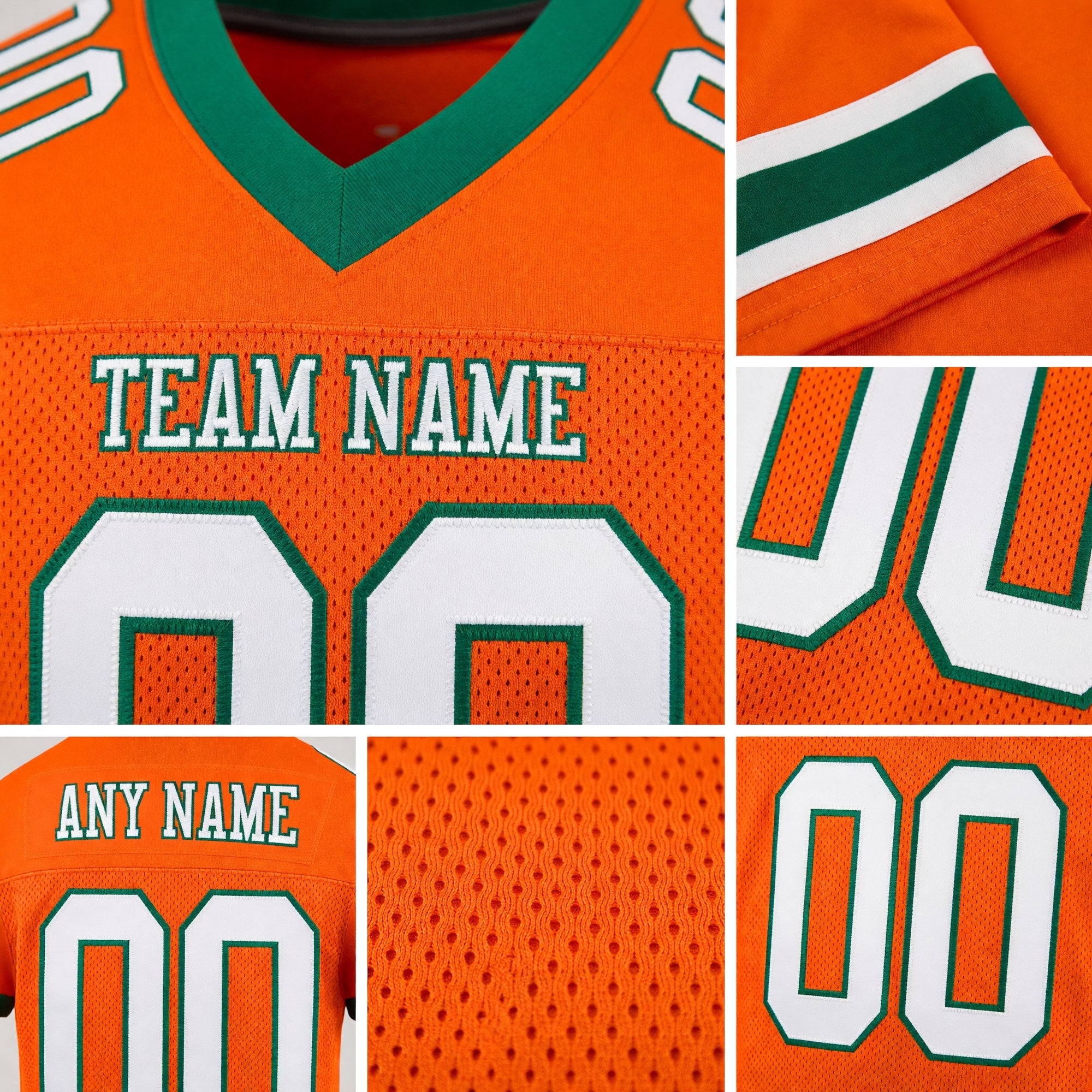 Custom Orange White-Kelly Green Mesh Authentic Football Jersey detail
