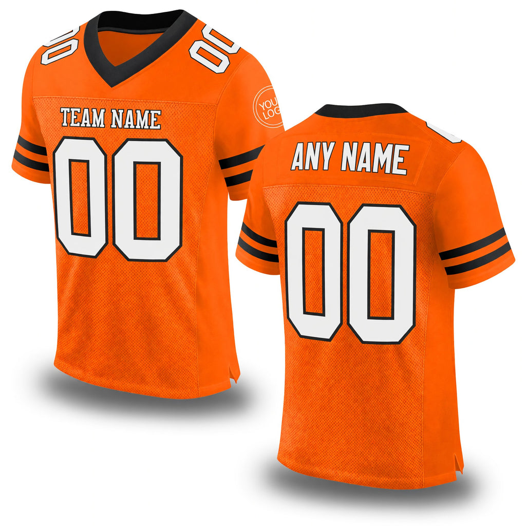 Custom Orange White-Black Mesh Authentic Football Jersey