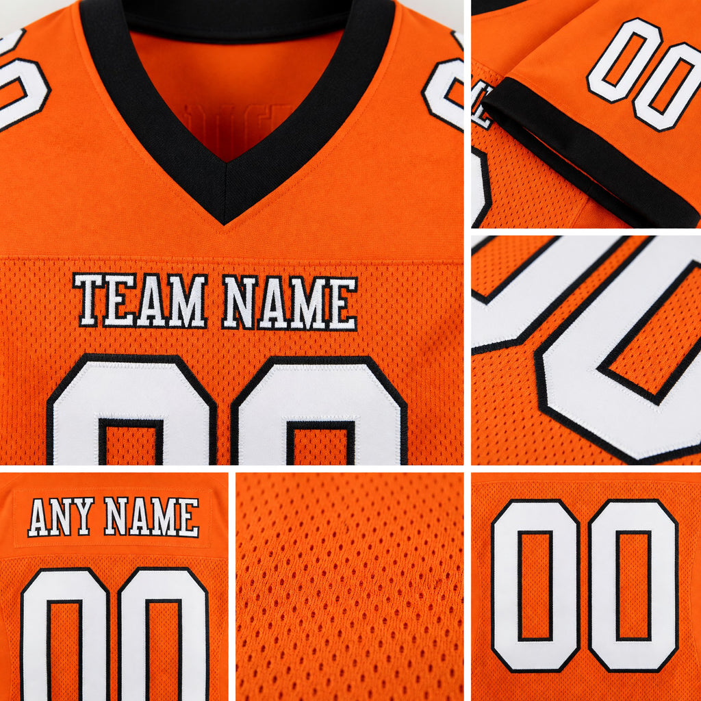 Custom Orange White-Black Mesh Authentic Football Jersey detail