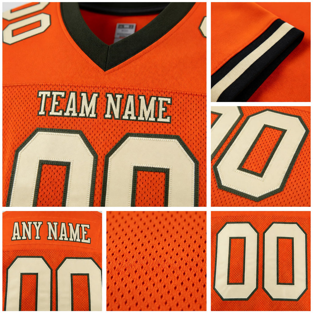 Custom Orange Cream-Olive Mesh Authentic Football Jersey detail
