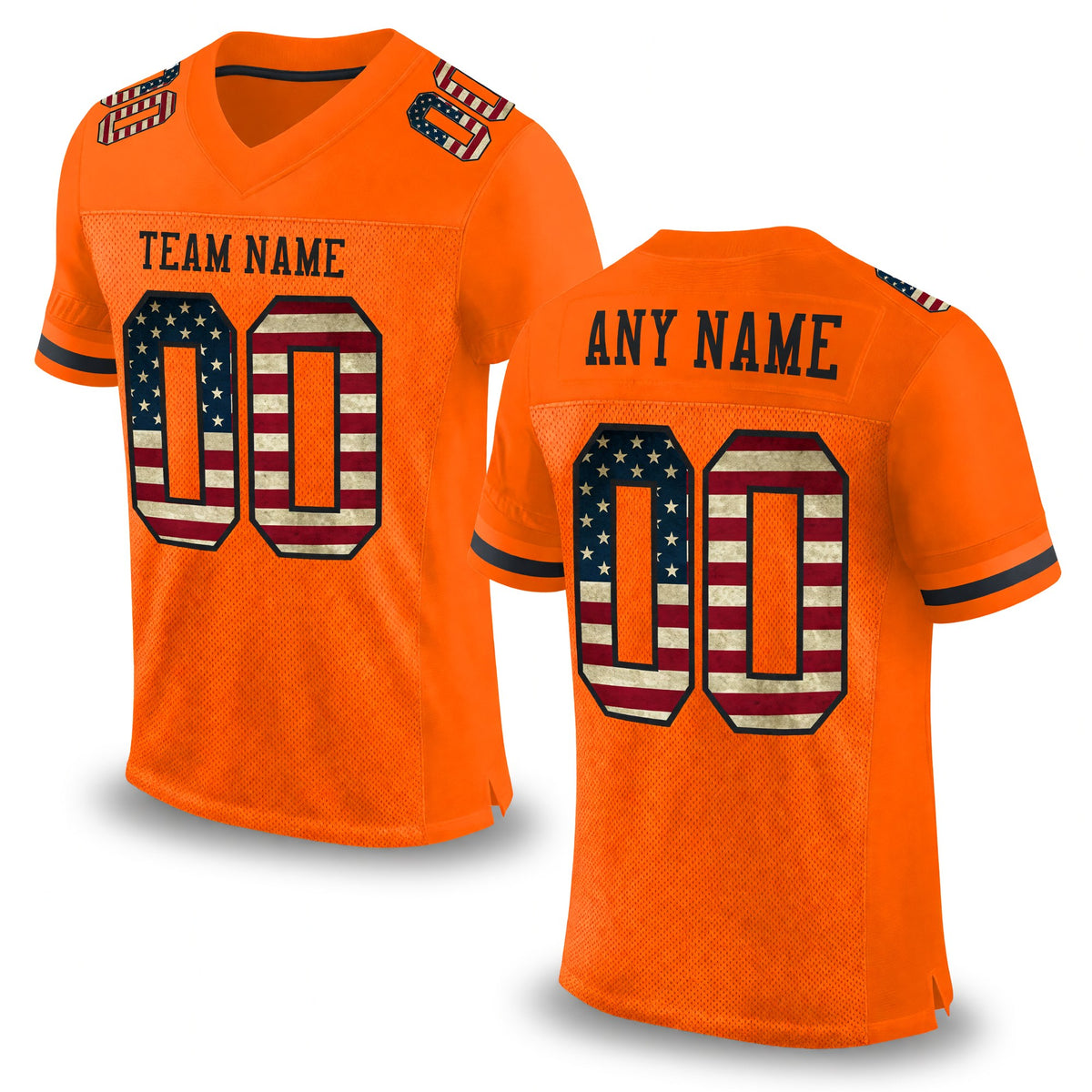 Custom Orange Vintage USA Flag-Black Mesh Authentic Football Jersey