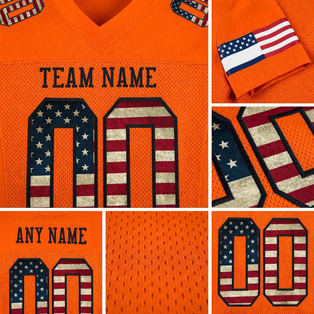 Custom Orange Vintage USA Flag-Black Mesh Authentic Football Jersey detail