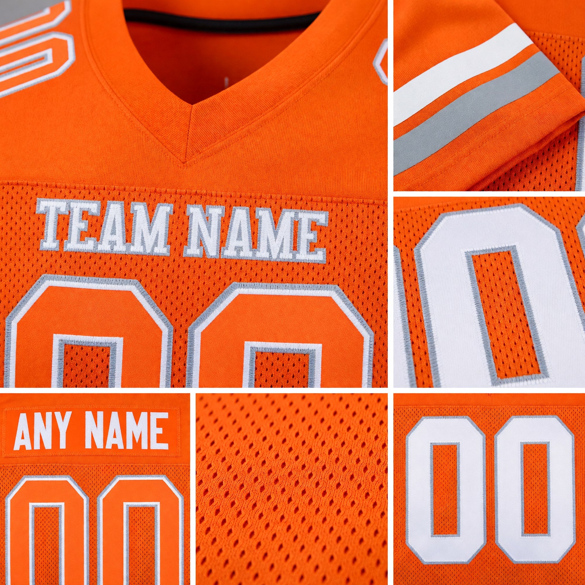 Custom Orange White-Gray Mesh Authentic Football Jersey detail