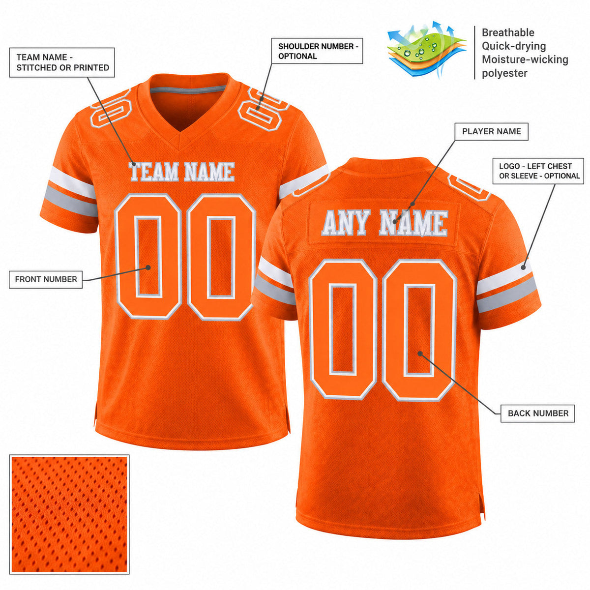 Custom Orange Mesh Authentic Football Jersey with White and Gray Lettering Design 0365 customization guide