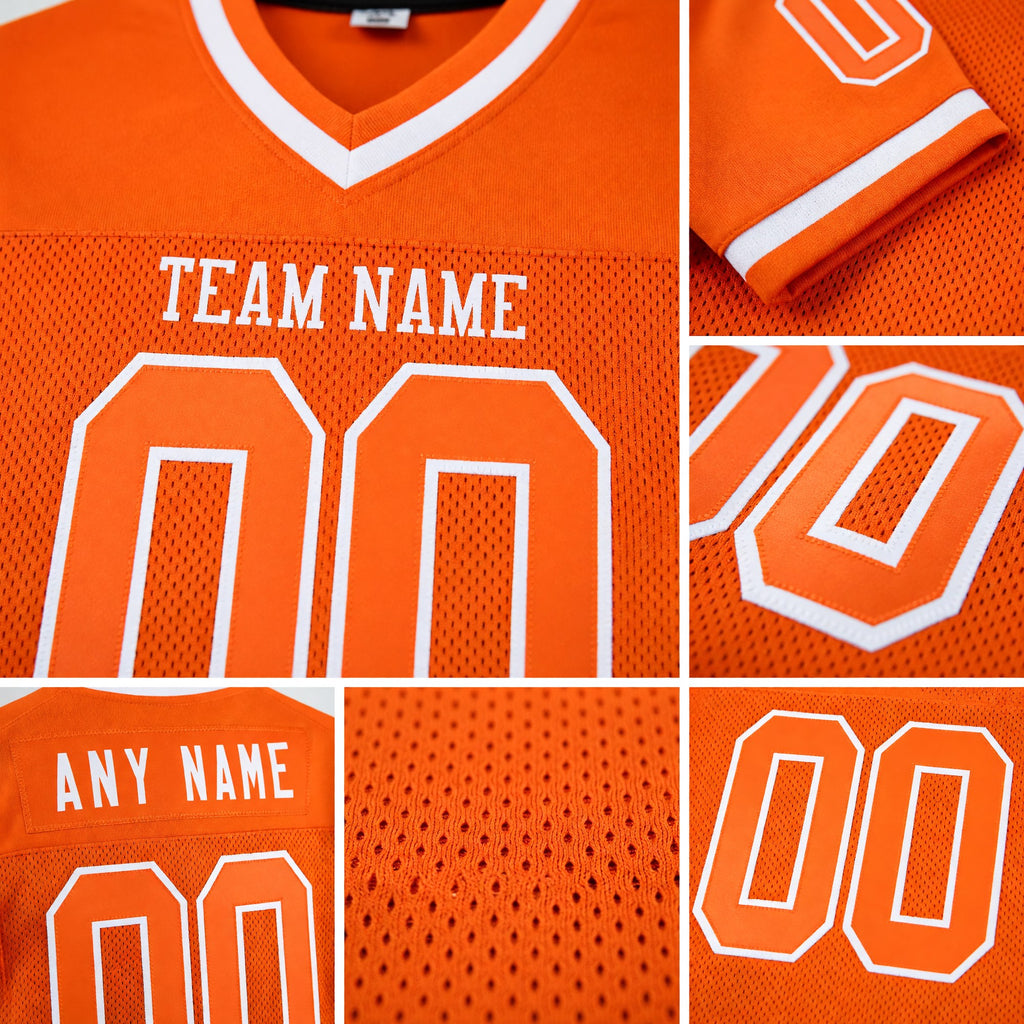 Custom Orange White Mesh Authentic Throwback Football Jersey detail