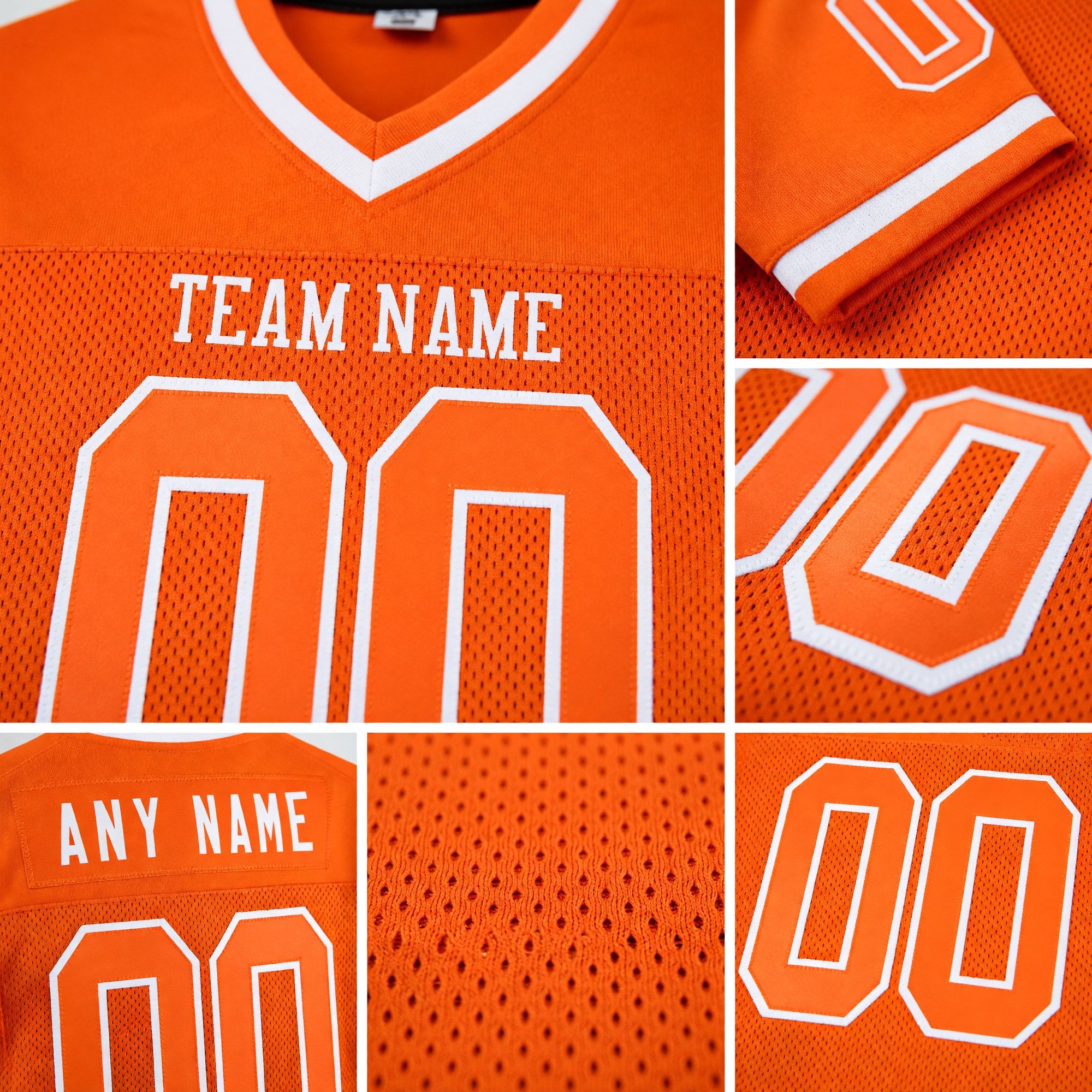 Custom Orange White Mesh Authentic Throwback Football Jersey detail