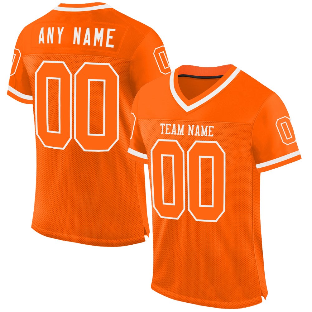 Custom Orange White Mesh Authentic Throwback Football Jersey photo 1