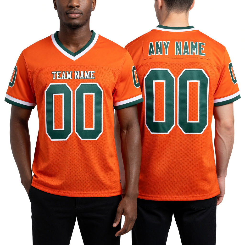 Custom Orange Green-White Mesh Authentic Throwback Football Jersey worn front and back