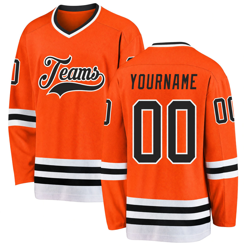 Custom Orange Black-White Hockey Jersey
