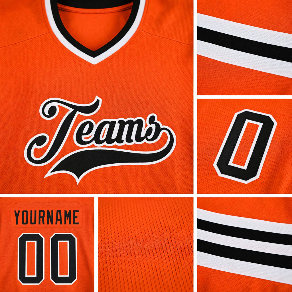 Custom Orange Black-White Hockey Jersey detail