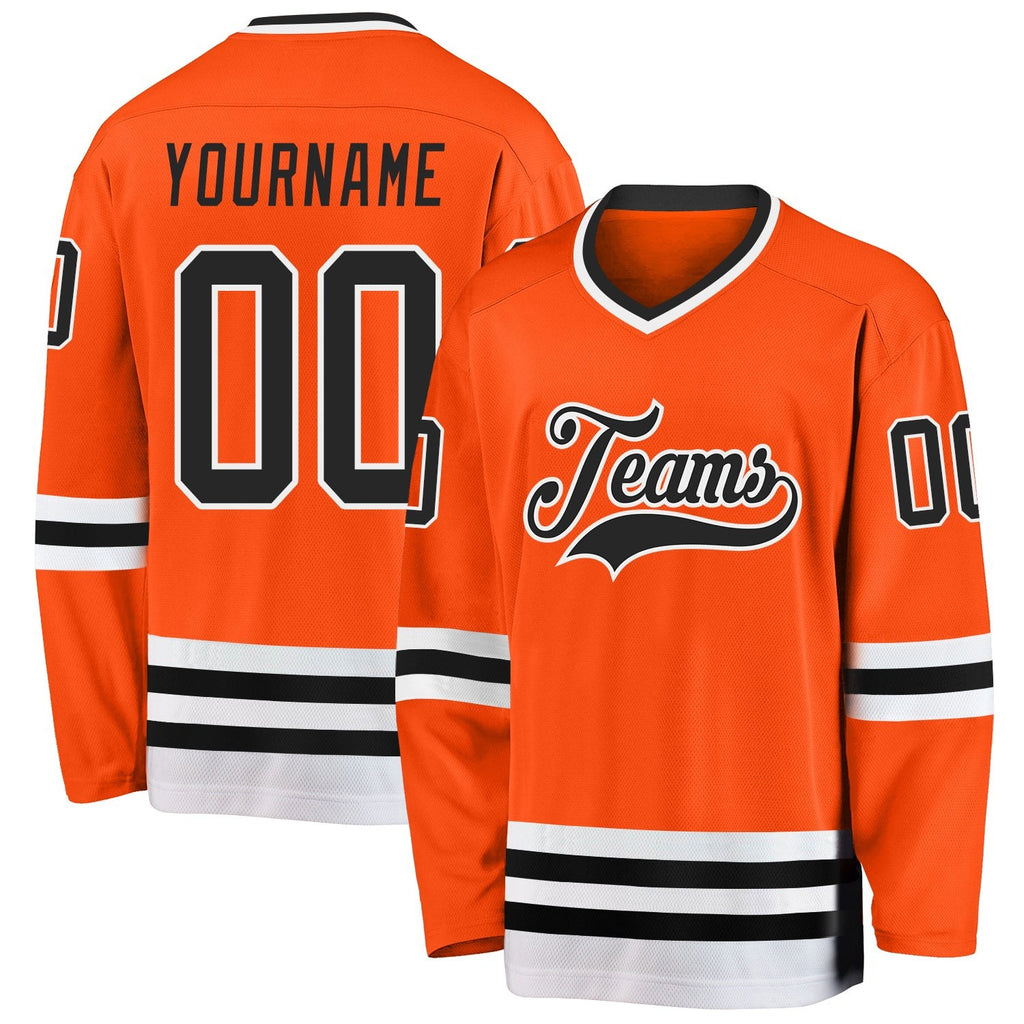 Custom Orange Black-White Hockey Jersey photo 1