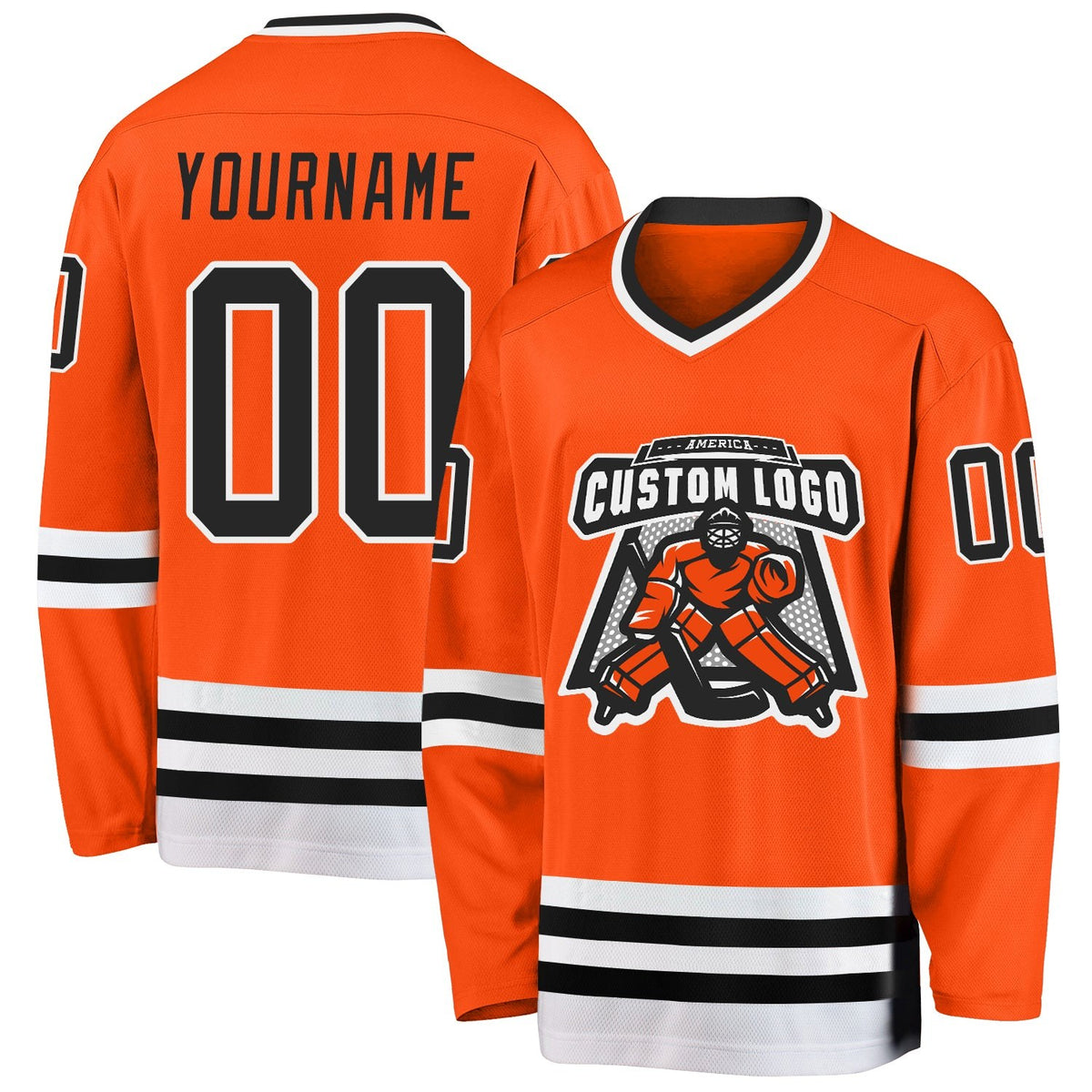 Custom Orange Black-White Hockey Jersey photo 2