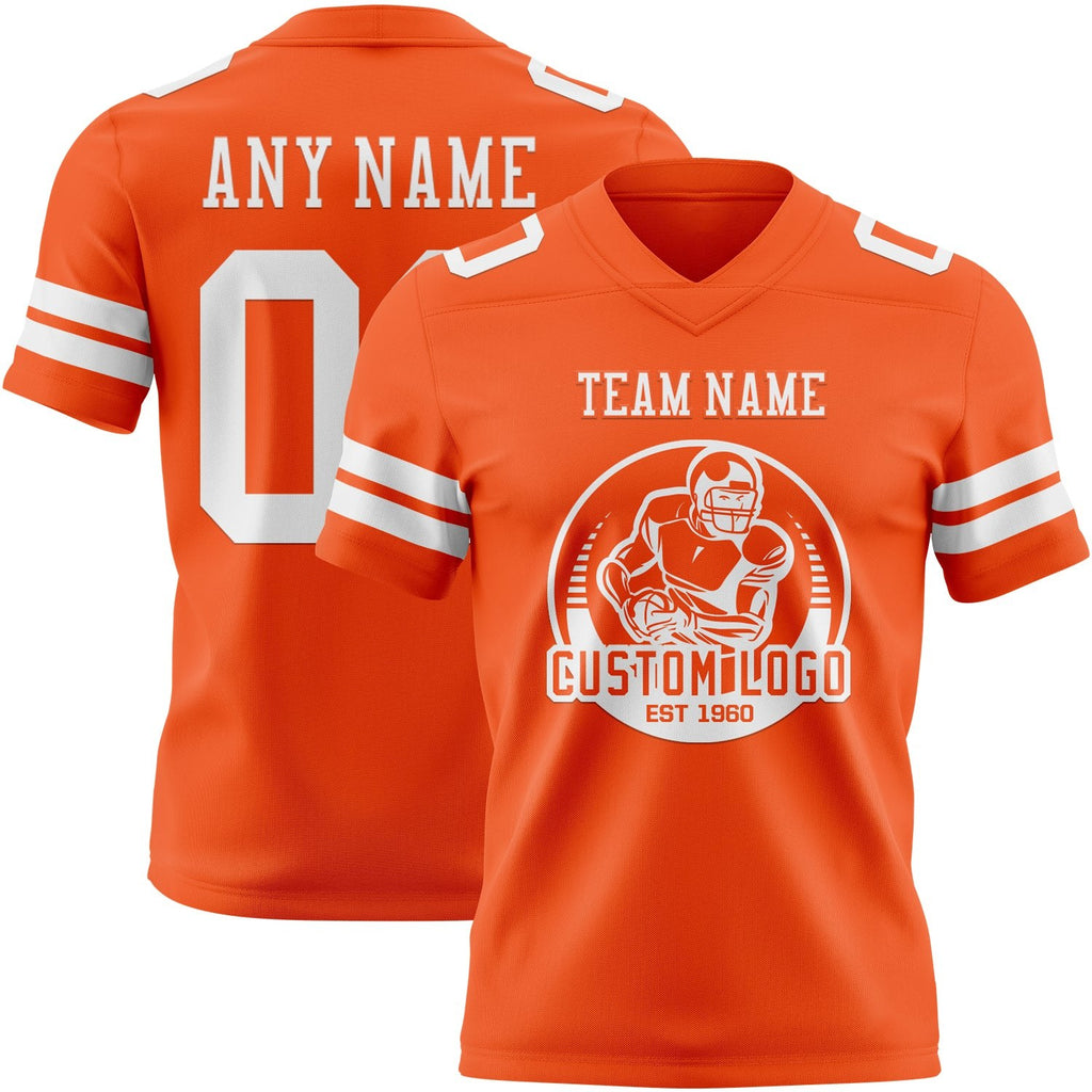 Custom Orange White Authentic Football Jersey photo 2