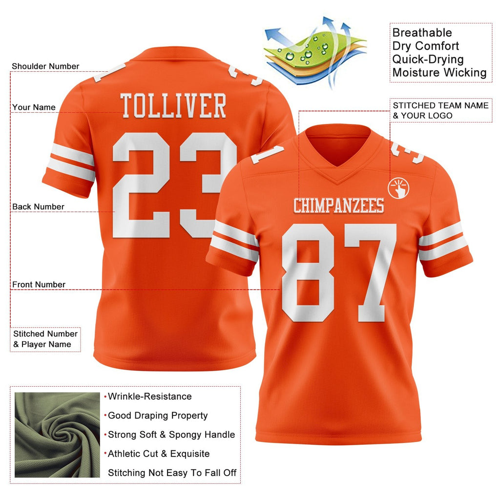 Custom Orange White Authentic Football Jersey photo 3