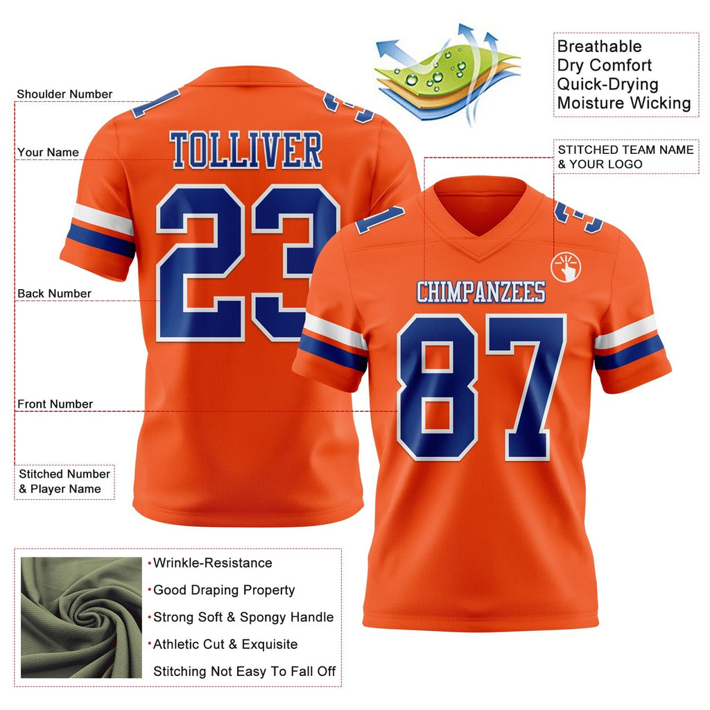 Custom Orange Royal-White Authentic Football Jersey photo 3
