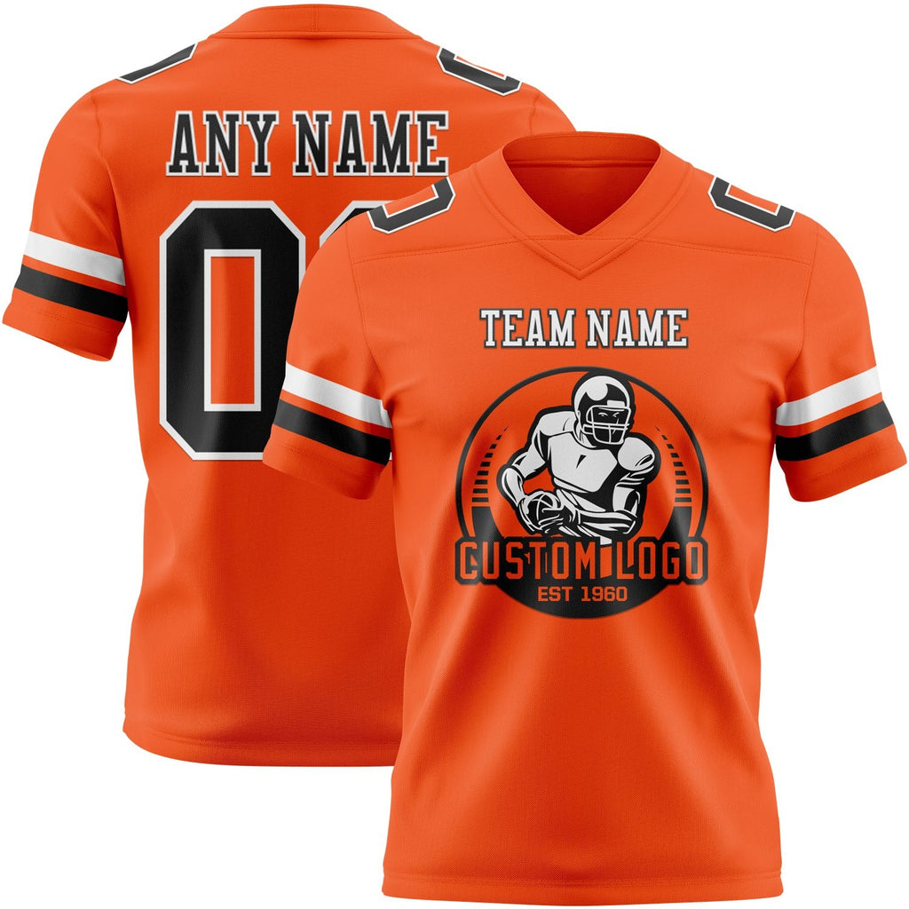 Custom Orange Black-White Authentic Football Jersey photo 2
