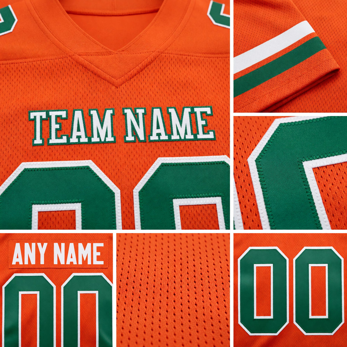 Custom Orange Kelly Green-White Authentic Football Jersey detail