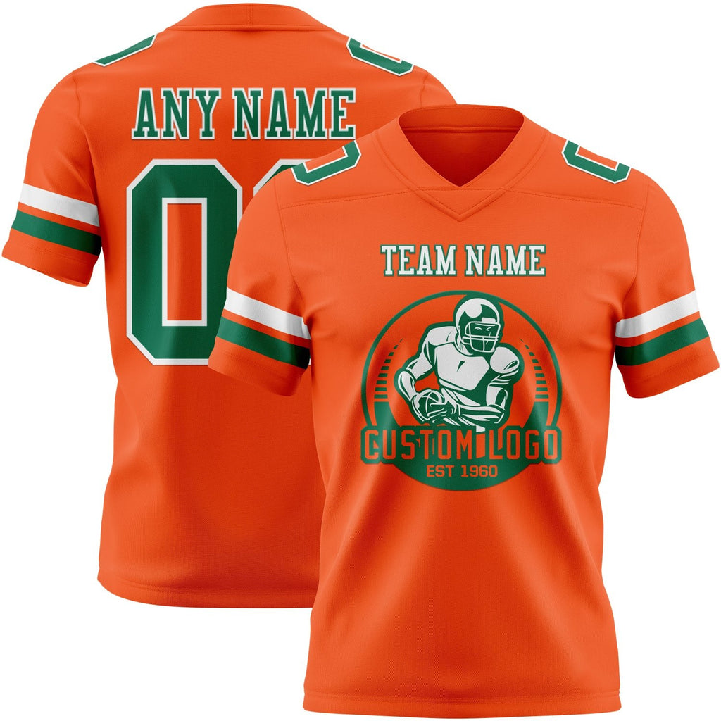 Custom Orange Kelly Green-White Authentic Football Jersey photo 2