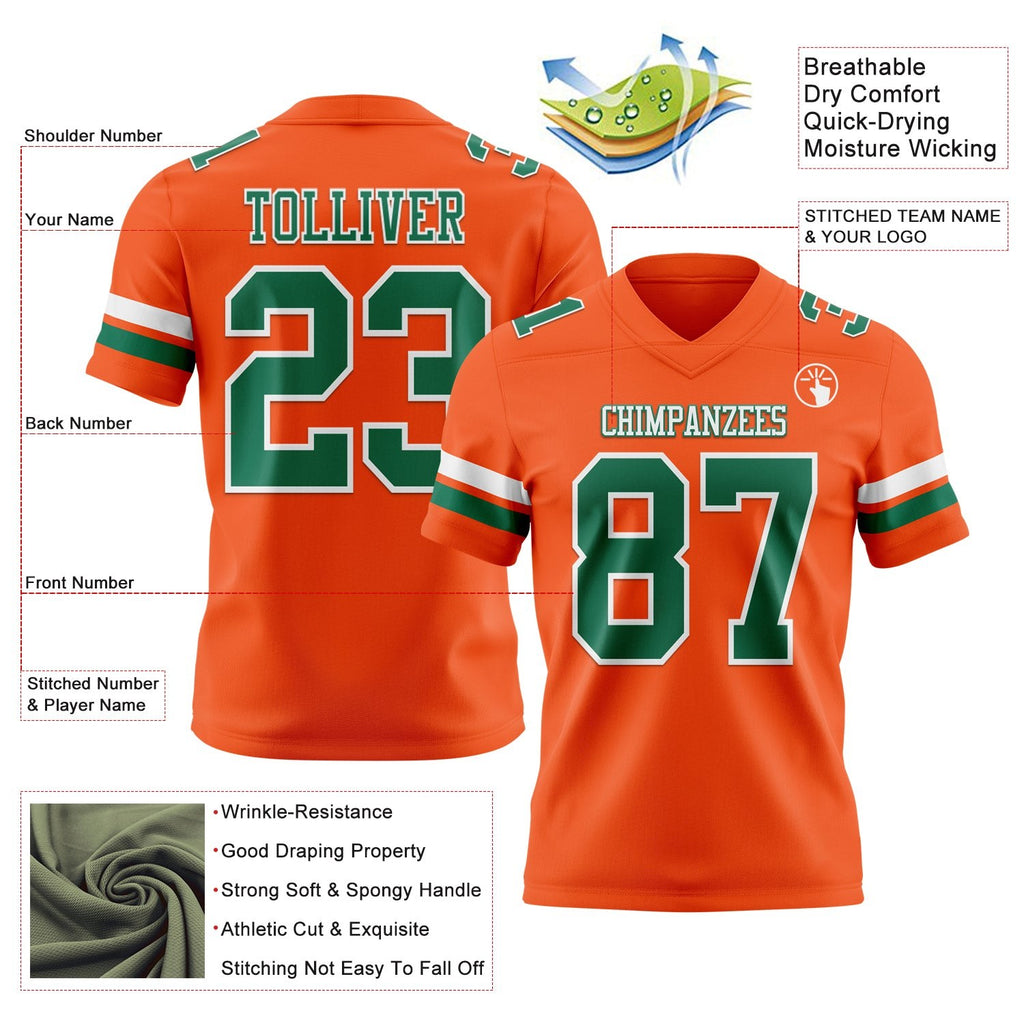 Custom Orange Kelly Green-White Authentic Football Jersey photo 3