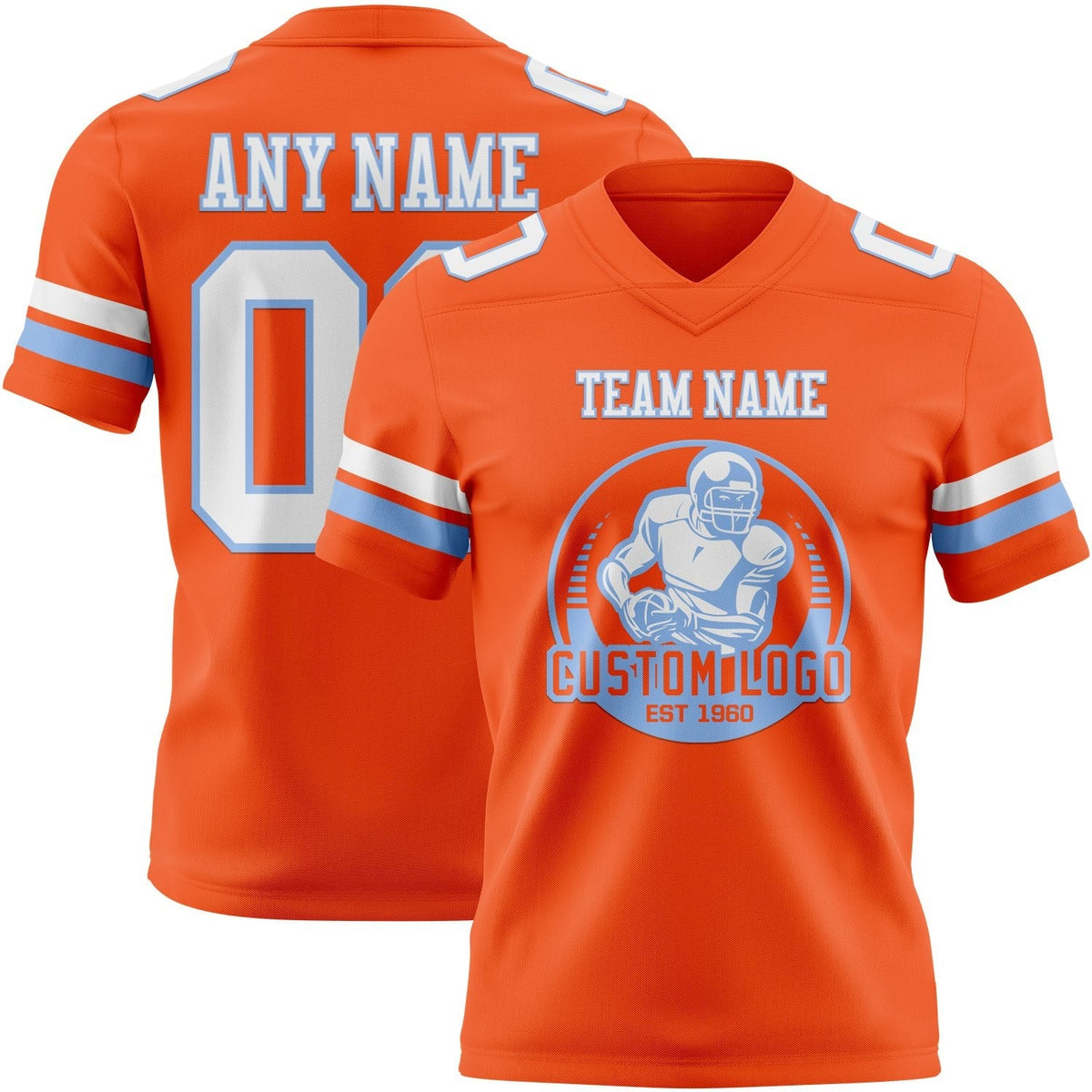 Custom Orange White-Light Blue Authentic Football Jersey photo 2