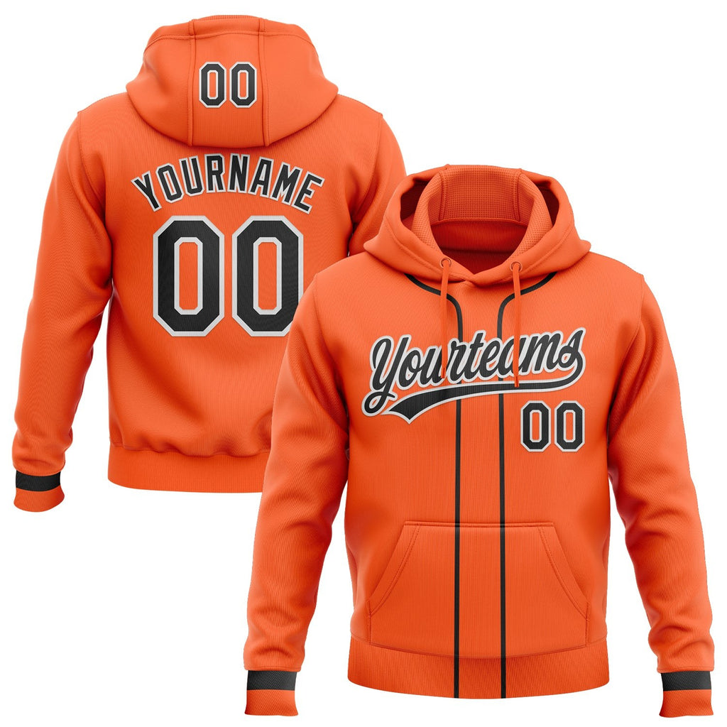 Custom Stitched Orange Black-White Baseball Pullover Sweatshirt Hoodie photo 1