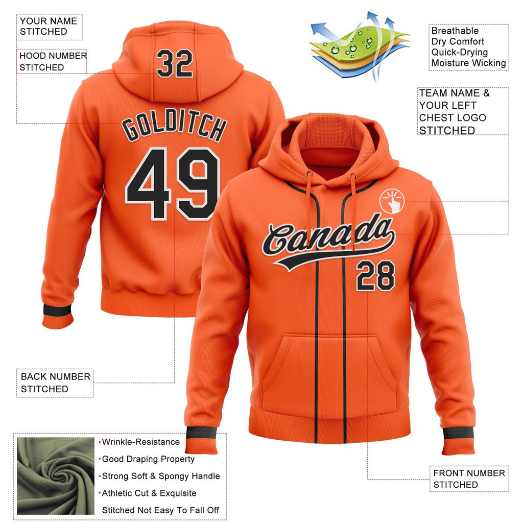 Custom Stitched Orange Black-White Baseball Pullover Sweatshirt Hoodie photo 2
