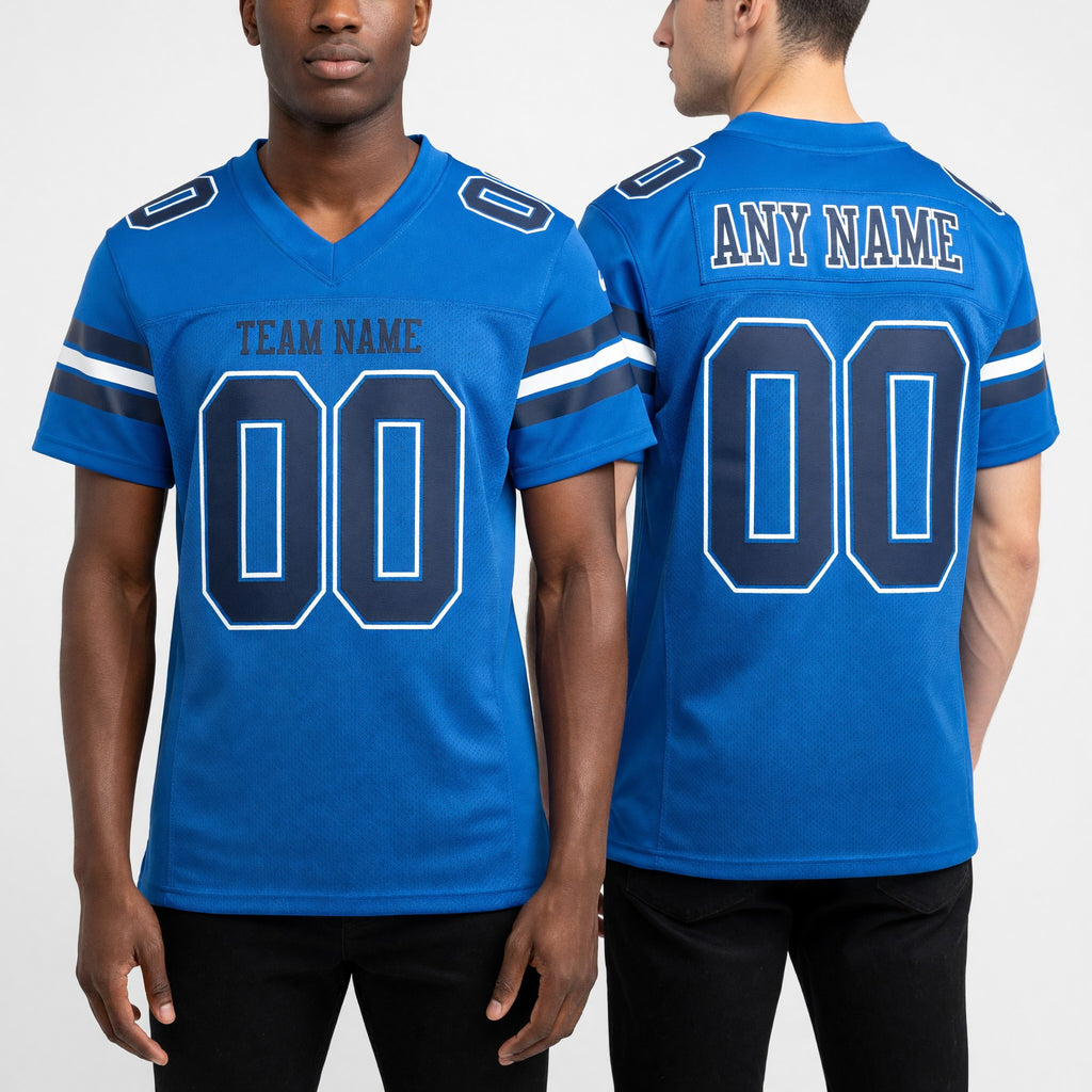 Custom Panther Blue Navy-White Mesh Authentic Football Jersey worn front and back