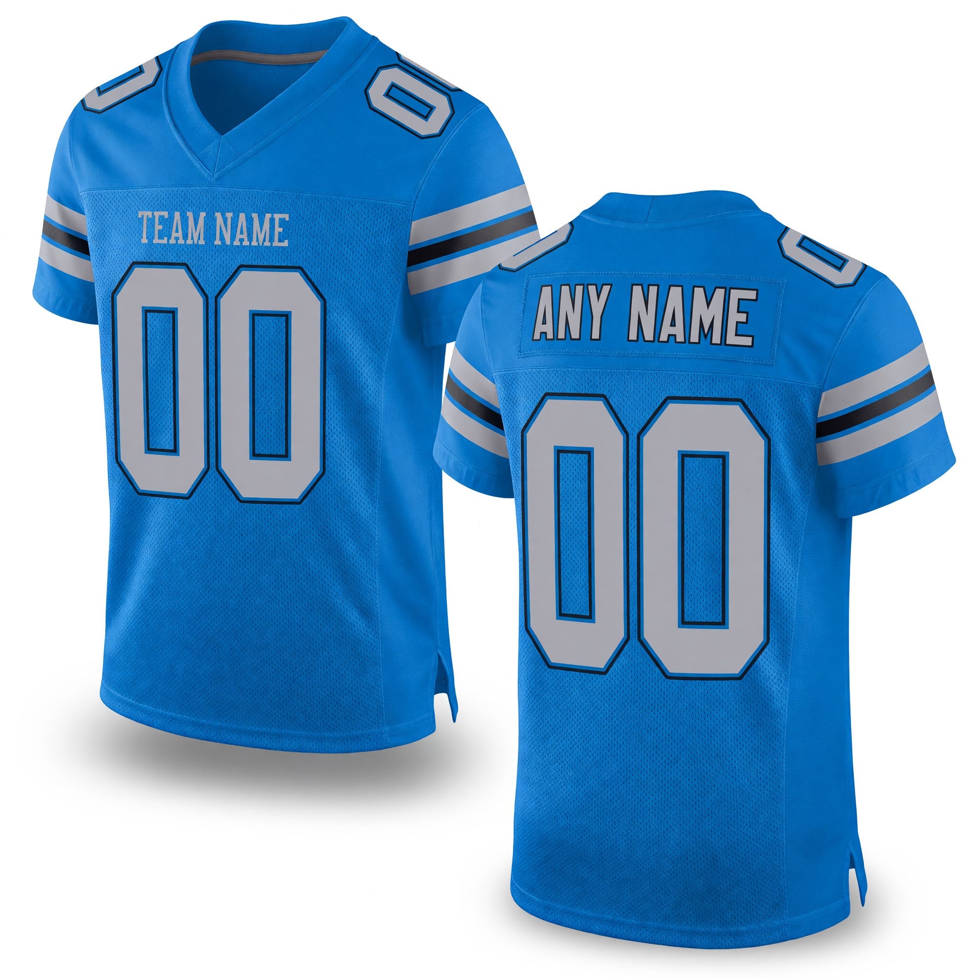 Custom Panther Blue Light Gray-Black Mesh Authentic Football Jersey