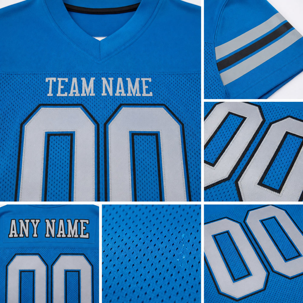Custom Panther Blue Light Gray-Black Mesh Authentic Football Jersey detail