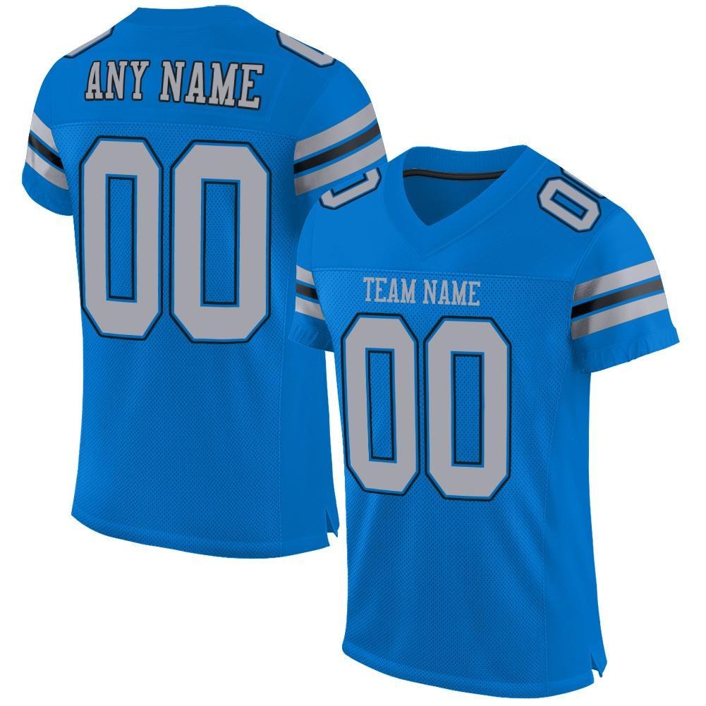 Custom Panther Blue Light Gray-Black Mesh Authentic Football Jersey photo 1