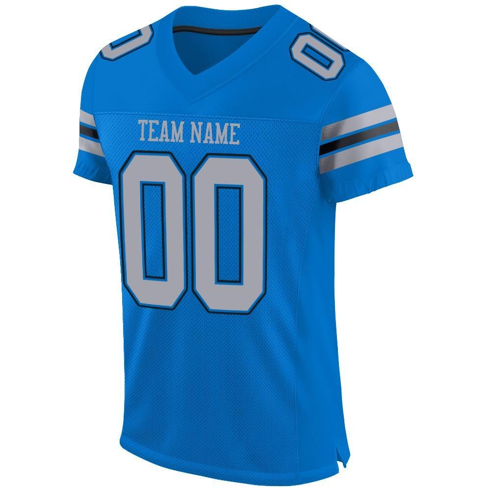 Custom Panther Blue Light Gray-Black Mesh Authentic Football Jersey photo 2