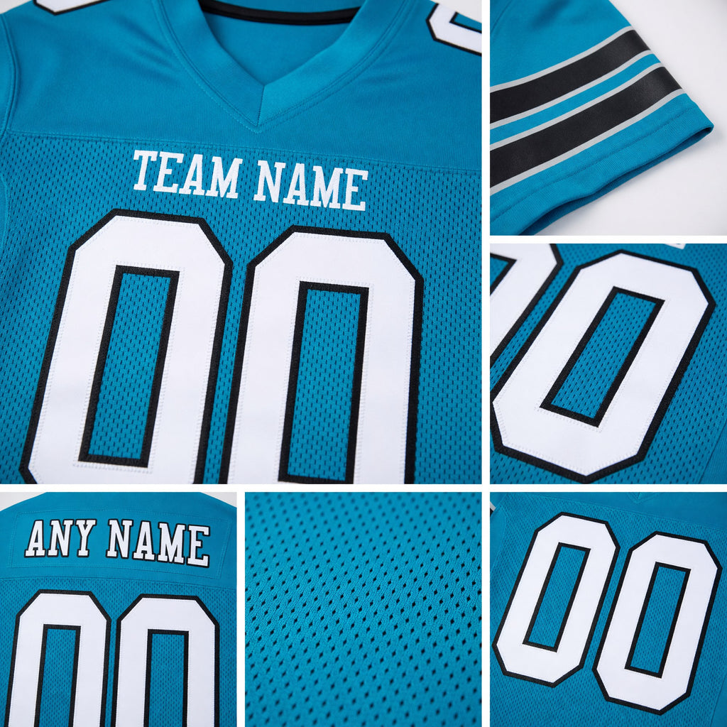 Custom Panther Blue White-Black Mesh Authentic Football Jersey detail