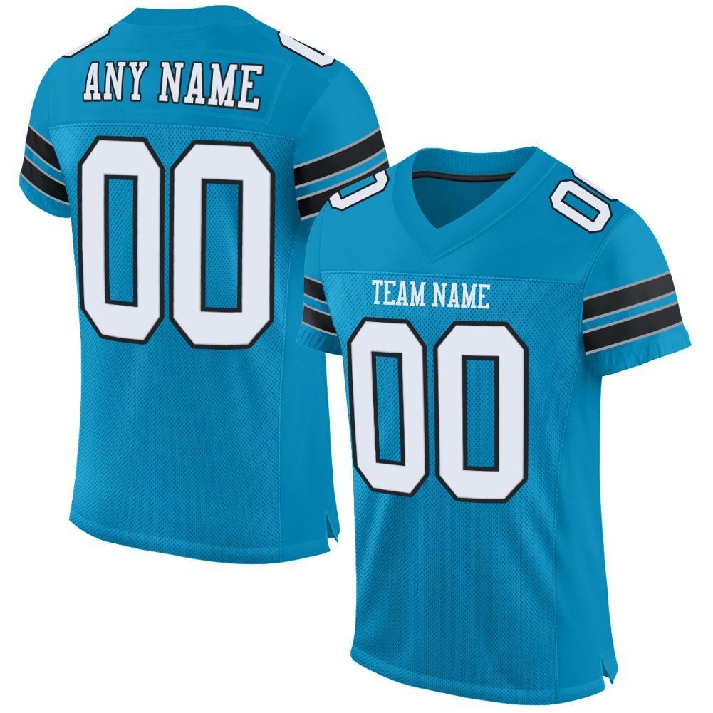 Custom Panther Blue White-Black Mesh Authentic Football Jersey photo 1