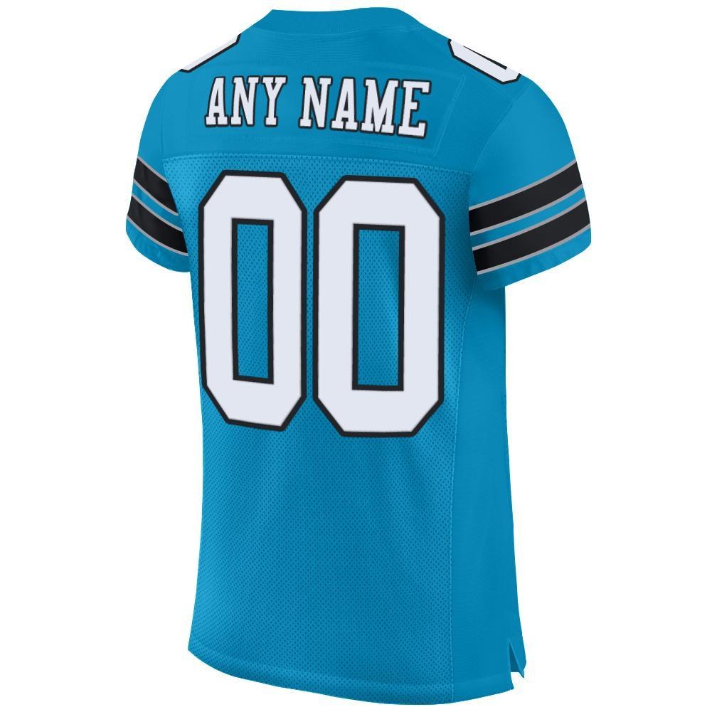 Custom Panther Blue White-Black Mesh Authentic Football Jersey photo 3