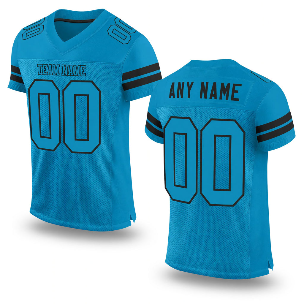 Custom Panther Blue Panther Blue-Black Mesh Authentic Football Jersey