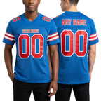 Custom Panther Blue Red-White Mesh Authentic Football Jersey worn front and back