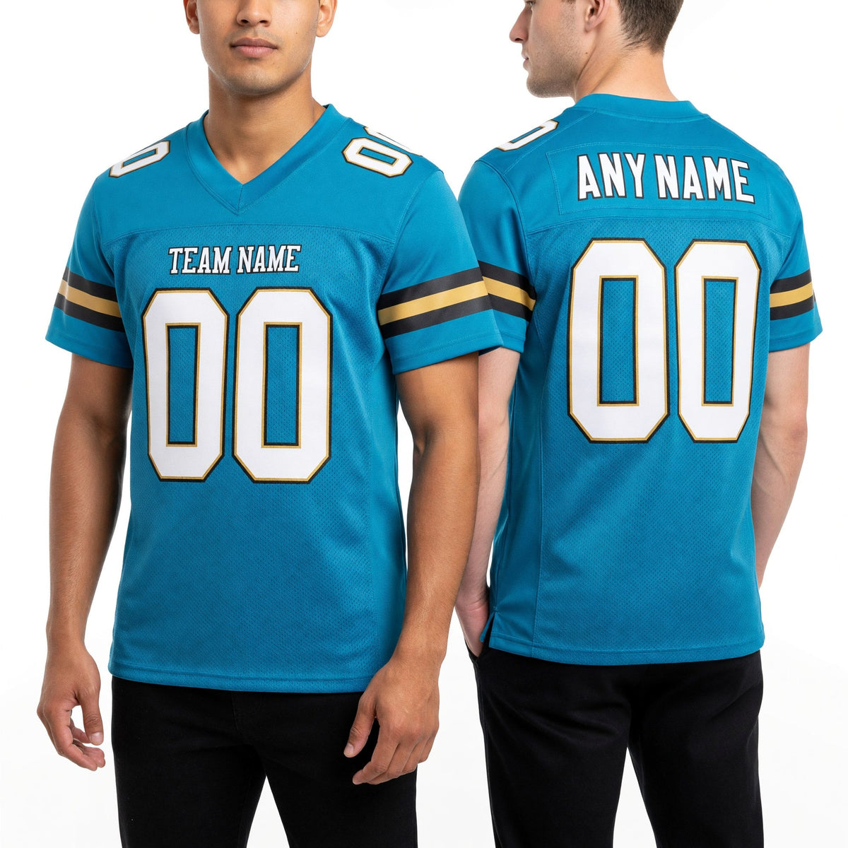 Custom Panther Blue White-Old Gold Mesh Authentic Football Jersey worn front and back