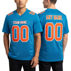 Custom Panther Blue Orange-White Mesh Authentic Football Jersey worn front and back
