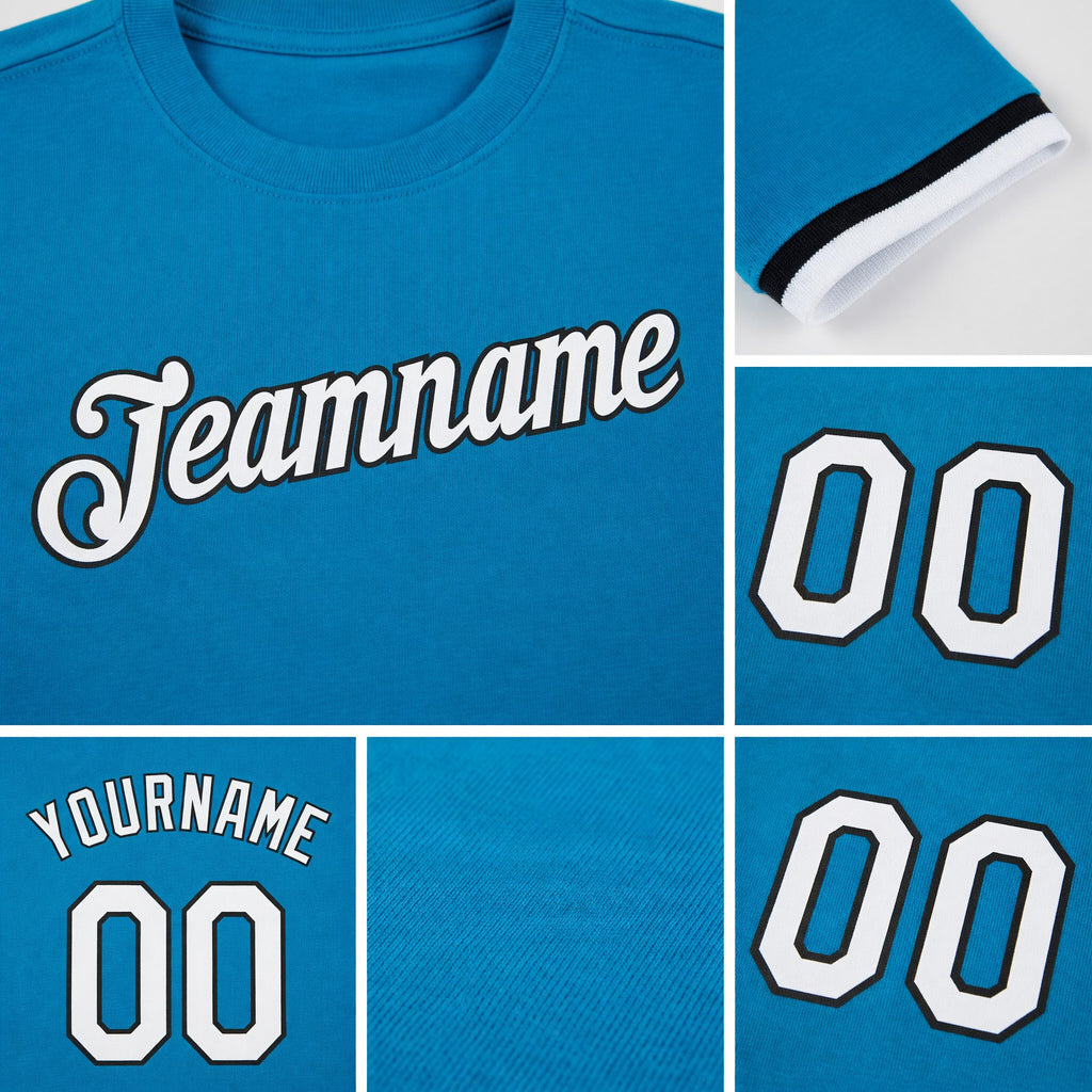 Custom Panther Blue White-Black Performance T-Shirt detail