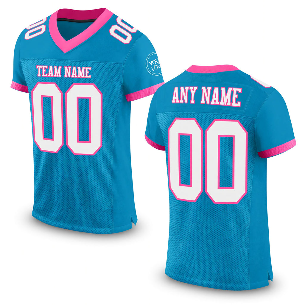 Custom Panther Blue White-Pink Mesh Authentic Football Jersey