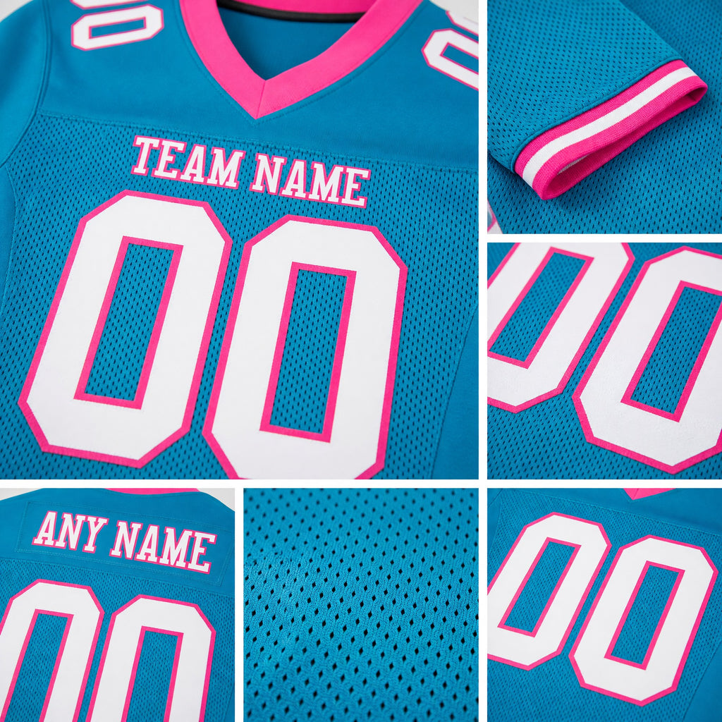 Custom Panther Blue White-Pink Mesh Authentic Football Jersey detail