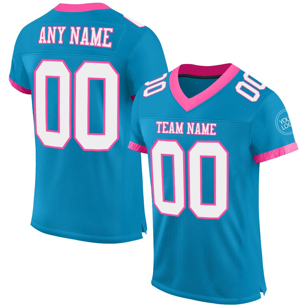 Custom Panther Blue White-Pink Mesh Authentic Football Jersey photo 1