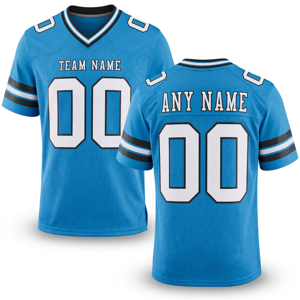 Custom Panther Blue White-Black Authentic Football Jersey