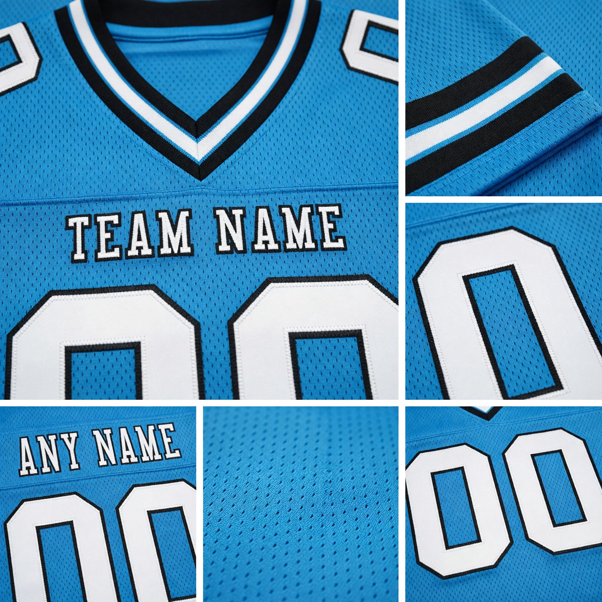 Custom Panther Blue White-Black Authentic Football Jersey detail