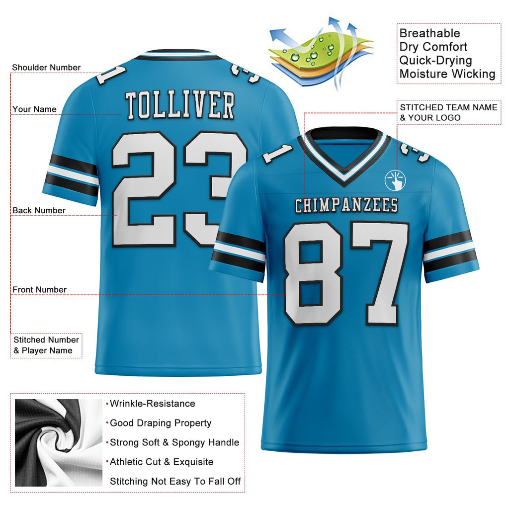 Custom Panther Blue White-Black Authentic Football Jersey photo 2