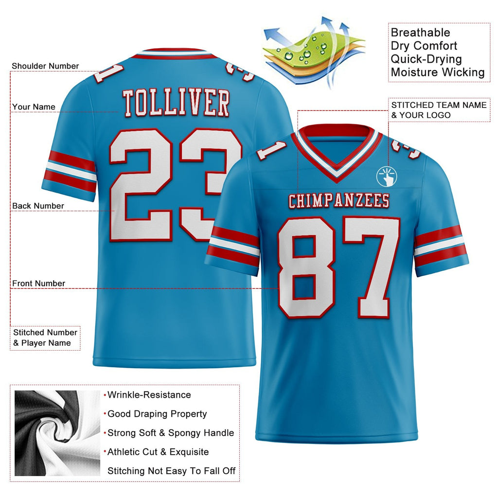 Custom Panther Blue White-Red Authentic Football Jersey photo 2