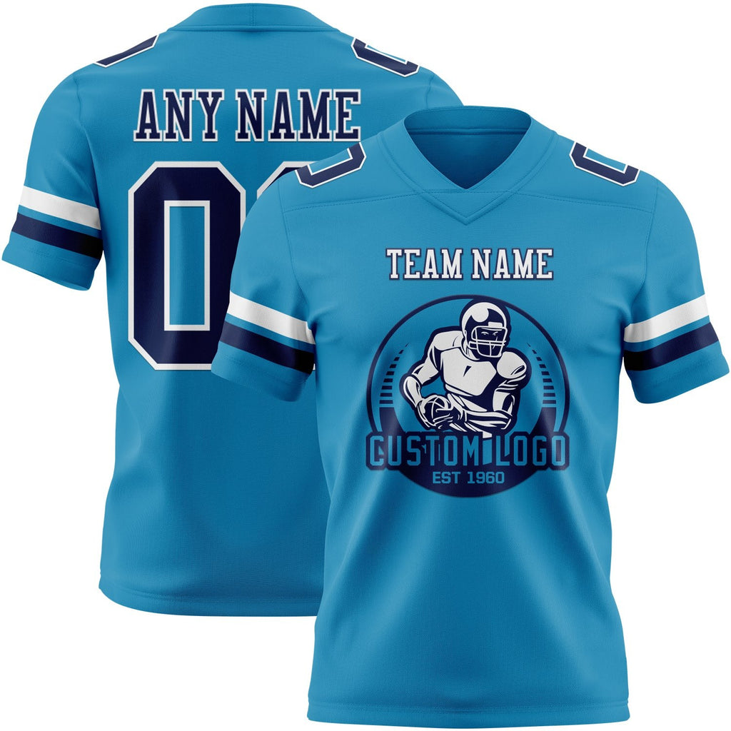 Custom Panther Blue Navy-White Authentic Football Jersey photo 2