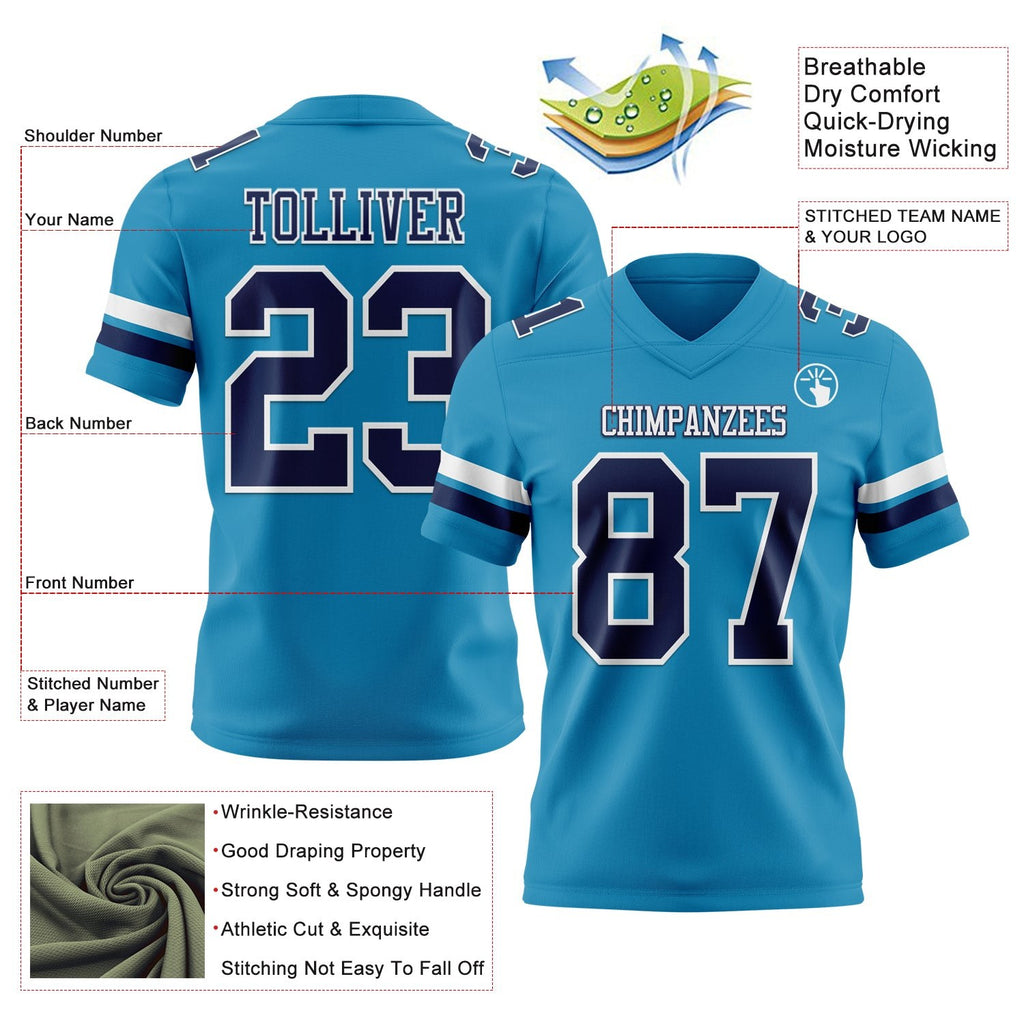 Custom Panther Blue Navy-White Authentic Football Jersey photo 3