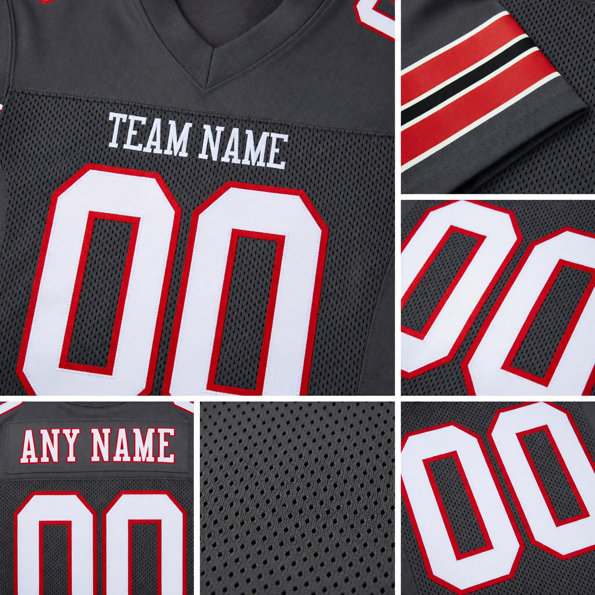 Custom Pewter White-Red Mesh Authentic Football Jersey detail